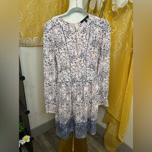 BCBGMaxAzria Blue and White Long Sleeve Dress